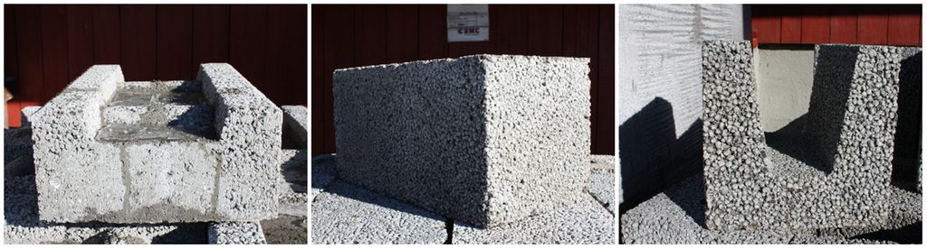 Ulike blokker av lettklinker. Foto.