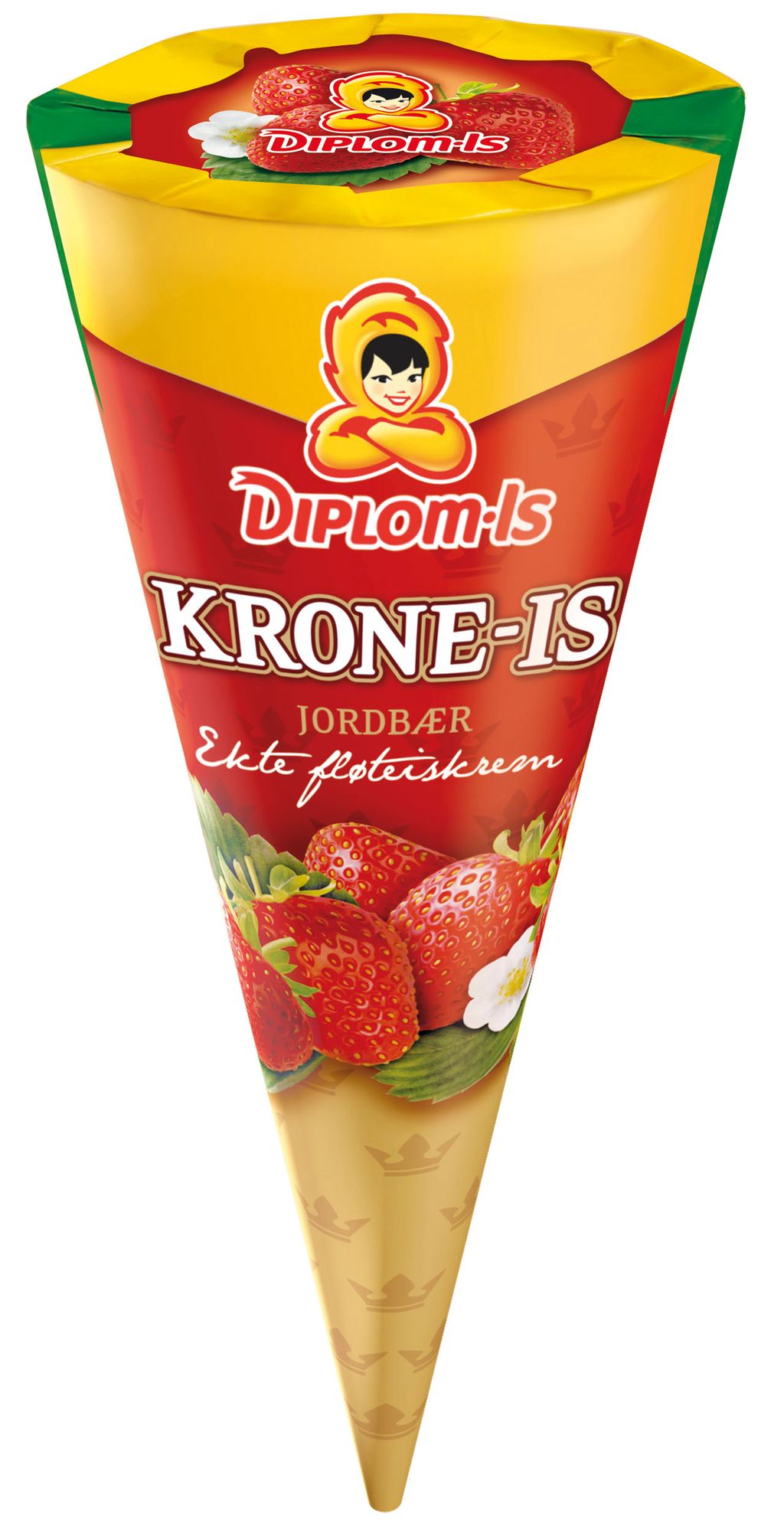 Kroneis med jordbær. Foto.