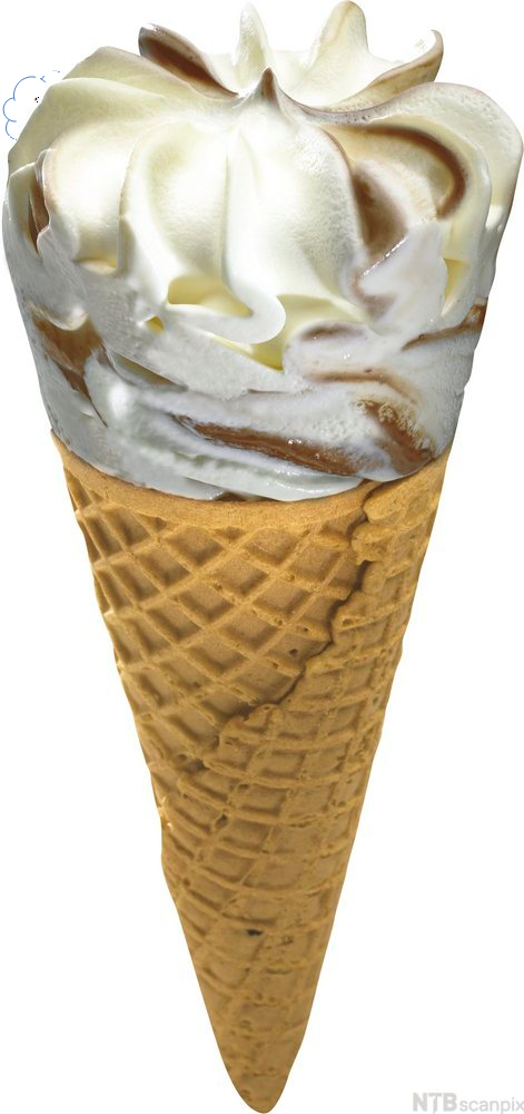 Kroneis med kjegleformet kjeks. Foto.