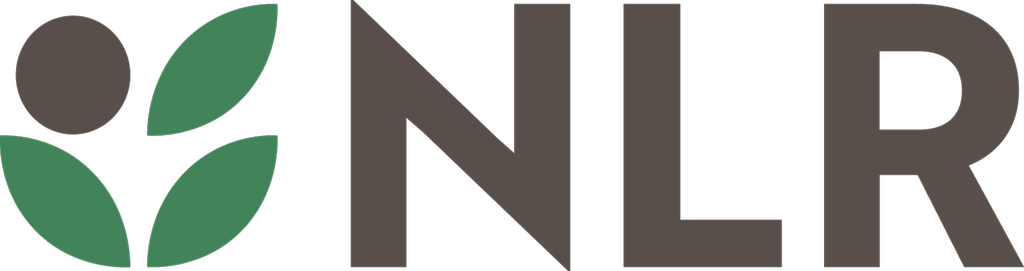Logoen til Norsk Landbruksrådgiving. Et symbol for kornaks i brunt og grønt og bokstavene NLR i brunt. Illustrasjon.