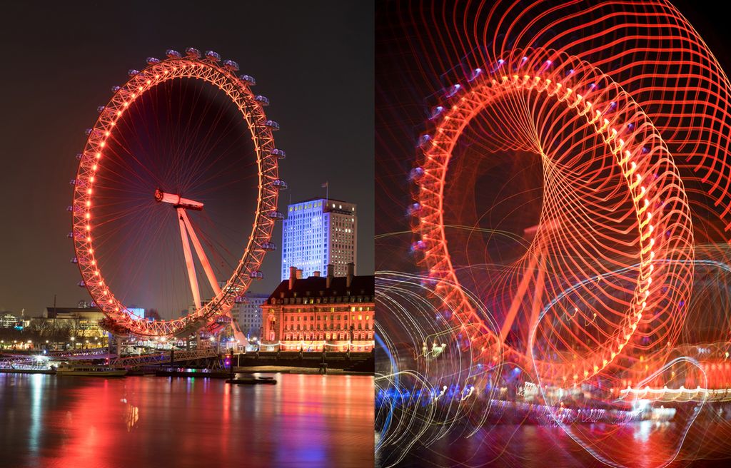 London eye fotografert med lang lukkertid. Foto.