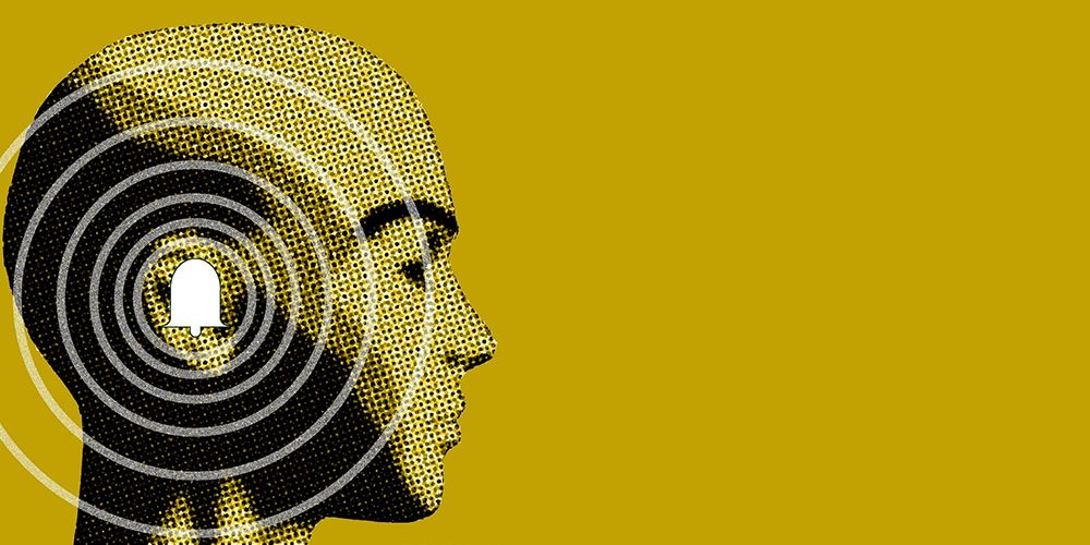 Person i profil som lytter. Illustrasjon.