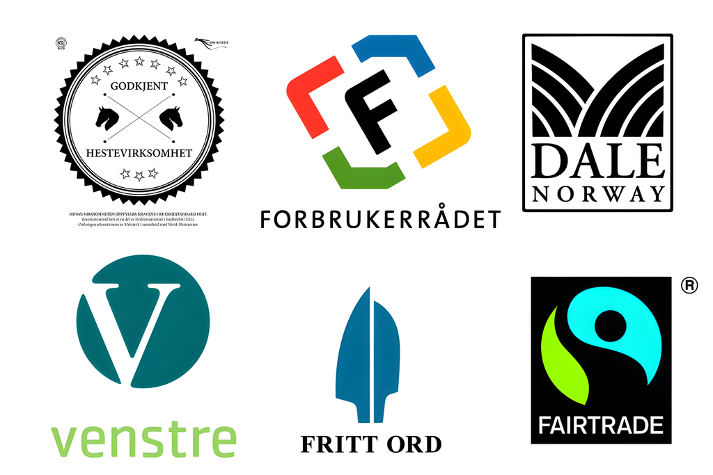 Oppstilling av ulike logoer. Grafisk.