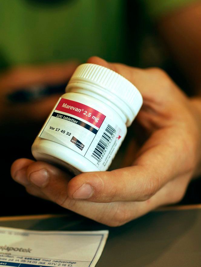 Liten boks som inneholder tabletter med virkestoffet marevan. Foto.