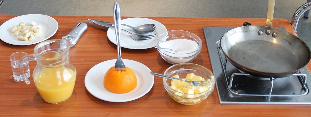 Mise en place til flambering. Foto.