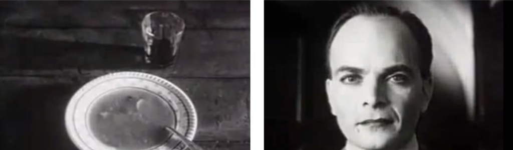 To biletruter. Biletet til venstre viser ein suppetallerken, til høgre er det eit nærbilete av ein mann. Fotomontasje.