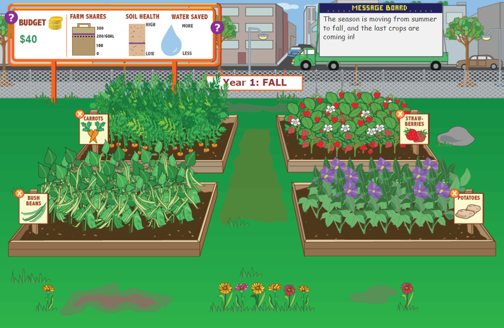 Skjermdump fra City farm, et spill om urban dyrking. Foto.