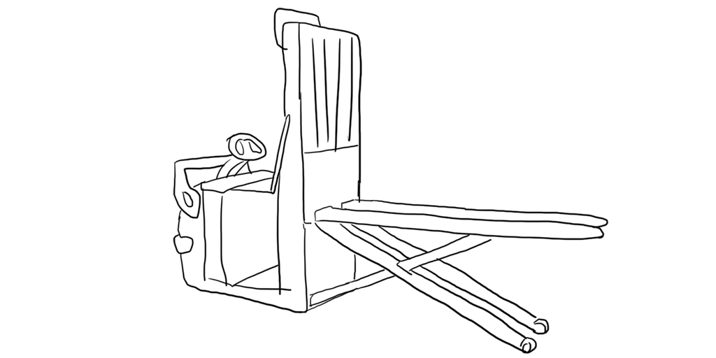 Lavtløftende plukktruck med sakseløft. Tegning.