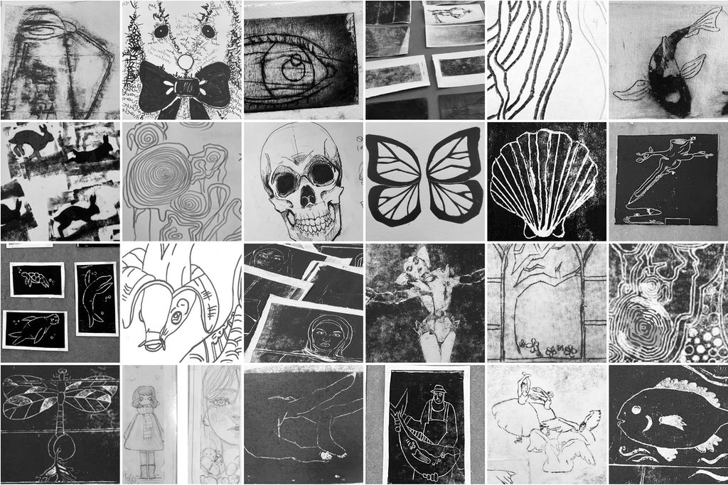 Småbilete i gråtonar. Illustrasjon.