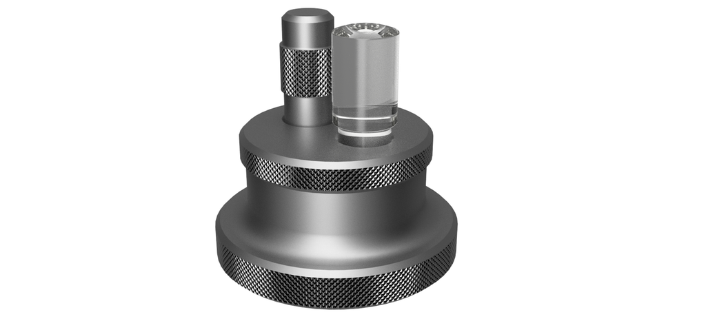 Sirkulært mekanisk verktøy med en metallisk og en gjennomsiktig tapp. Illustrasjon.