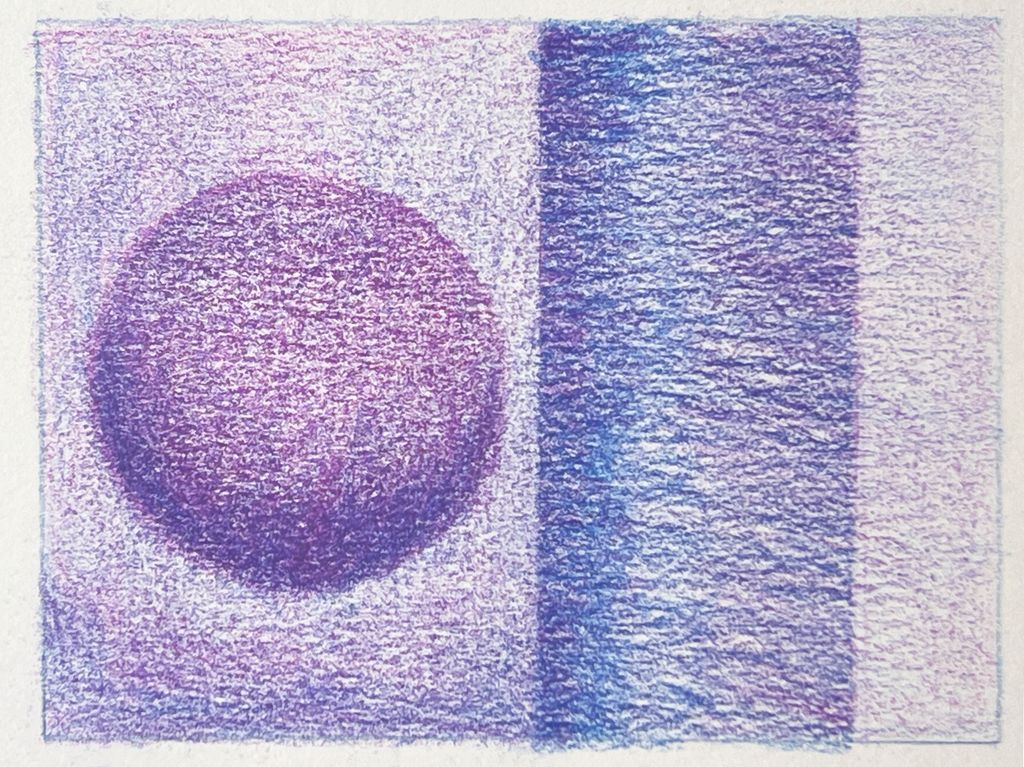 Ei blåfiolett kule og ei sylinderliknande form i liknande fargenyanse. Illustrasjon.