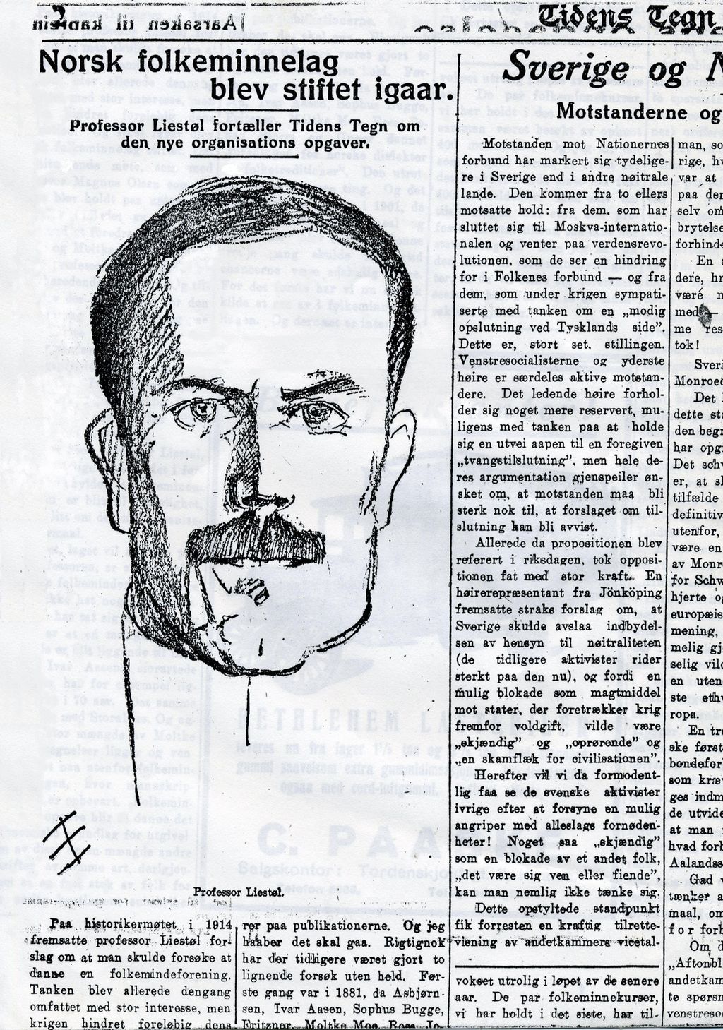 Professor Knut Liestøl. Tegning.