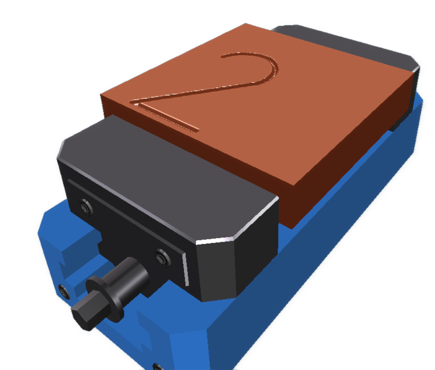 Tallet 2 fresa i et arbeidsemne som er festa i ei maskinstikke. Illustrasjon