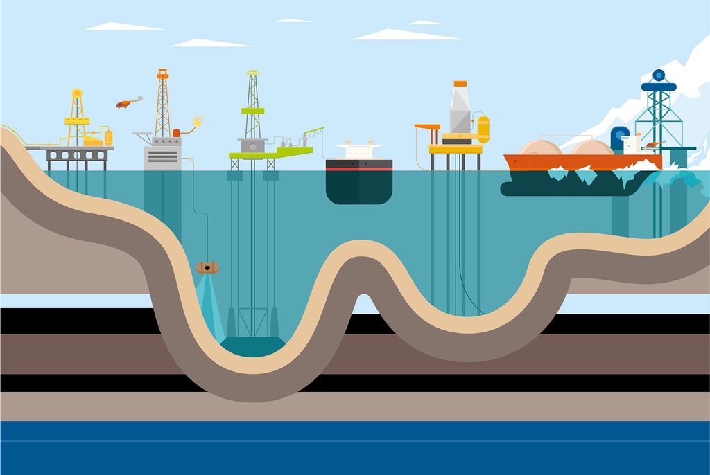 Ulike offshore installasjoner. Illustrasjon.