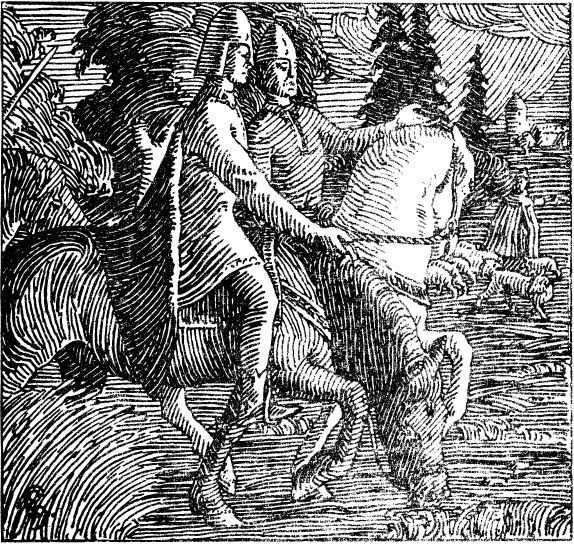 To menn til hest. Illustrasjon.