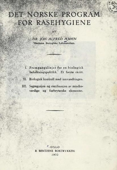 Første side i et hefte om norsk rasehygiene fra 1932. Foto.