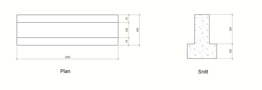 2 tegninger med mål i snitt og plan. Tegning.