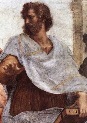 Aristoteles i et utsnitt av fresken "Skolen i Athen" av Rafael. Maleri.