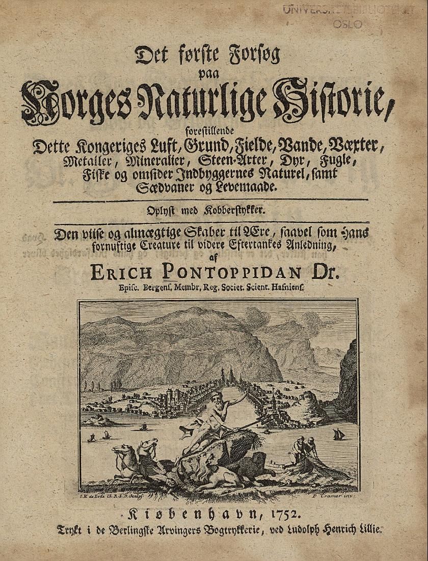 Forsida til Pontoppidans bok om Norge. Faksimile.