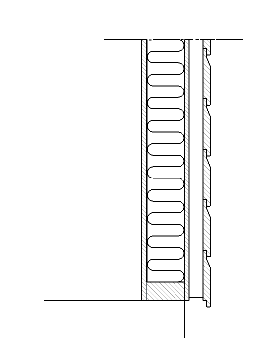 Snitt av trevegg. Tegning.