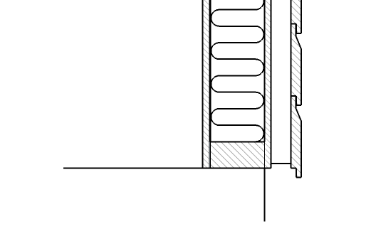 Snitt av trevegg. Tegning.