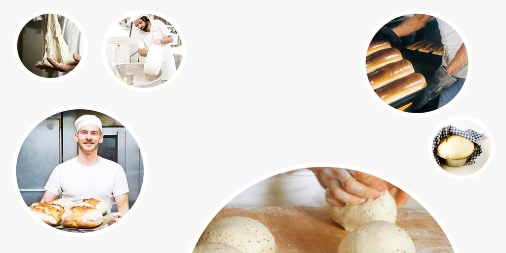 Produksjonslinje – gjærbakst. Fotomontasje.