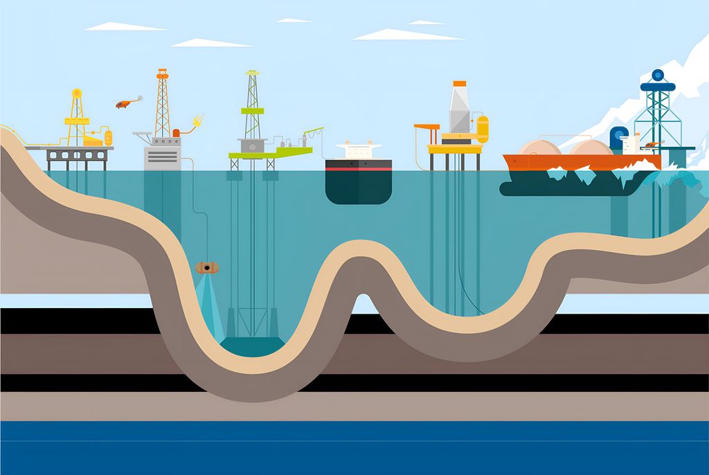 Ulike offshore installasjoner. Illustrasjon.