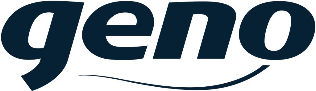 Logoen til Geno. Geno skrevet i små bokstaver med ei svingete linje under. Illustrasjon.