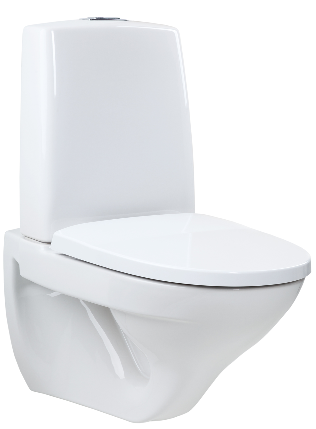 Toalett i hvitt porselen. Foto.