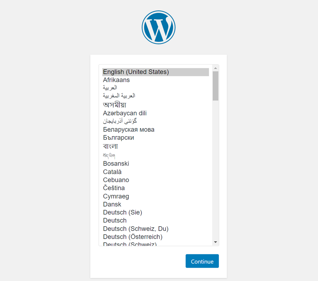 Språkliste i ein nettlesar. Skjermbilete.