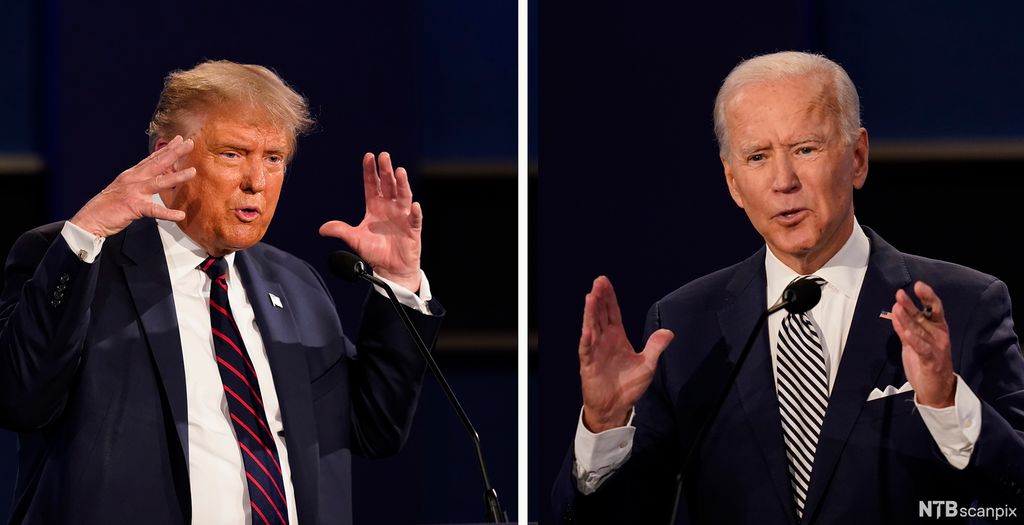 Donald Trump og Joe Biden i valdebatt under presidentvalet i 2020. Foto. 
