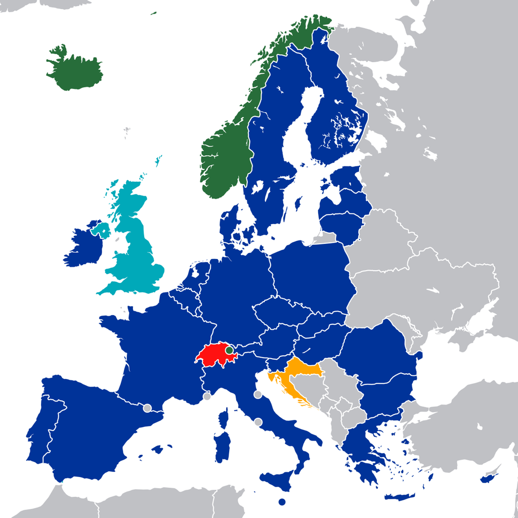 Kart over EØS- og EFTA-land. Illustrasjon.