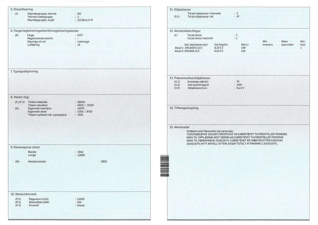 Vognkort til buss, side to og tre. Foto.