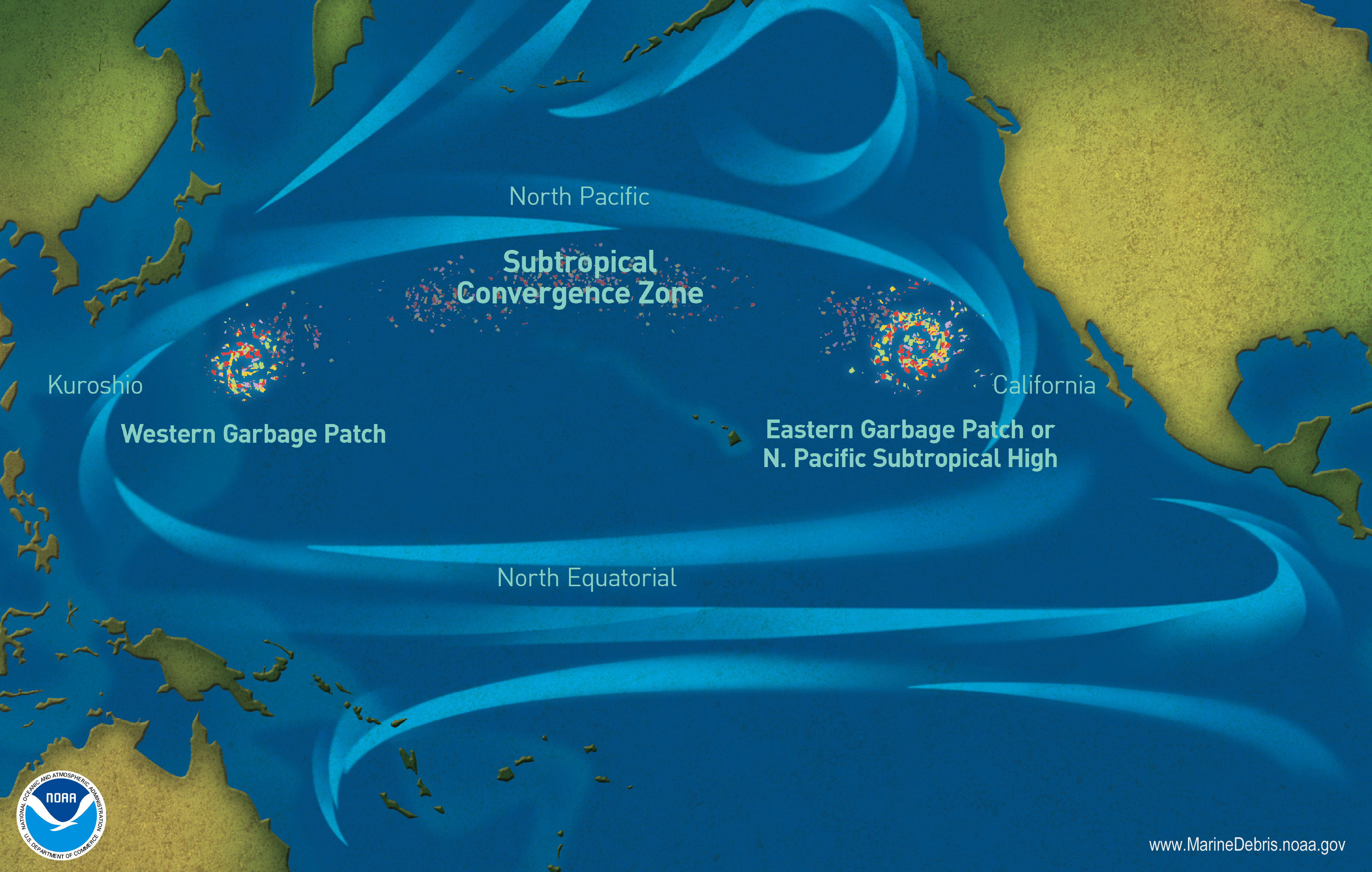 The Great Pacific Garbage Patch. Illustration.