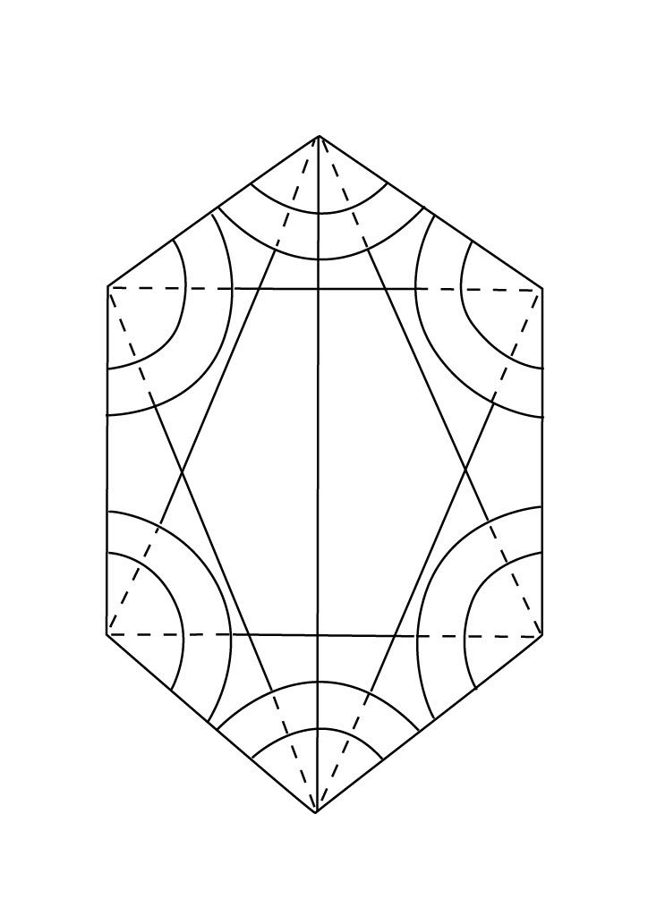 Sekskant med sirkelsektorer i hjørnene. Modell.