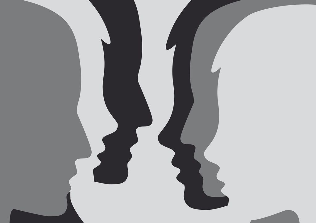 Profilar av personar i samtale. Illustrasjon.