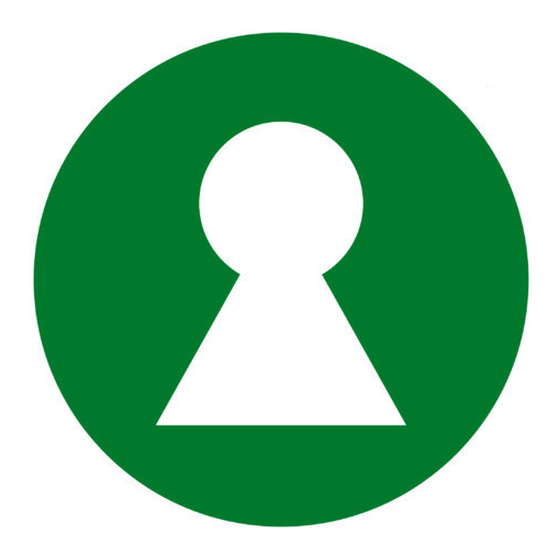 Logo med grønn sirkel med hvitt nøkkelhull. Illustrasjon.