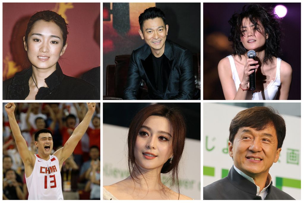 Seks kinesiske kjendiser. Fotomontasje.