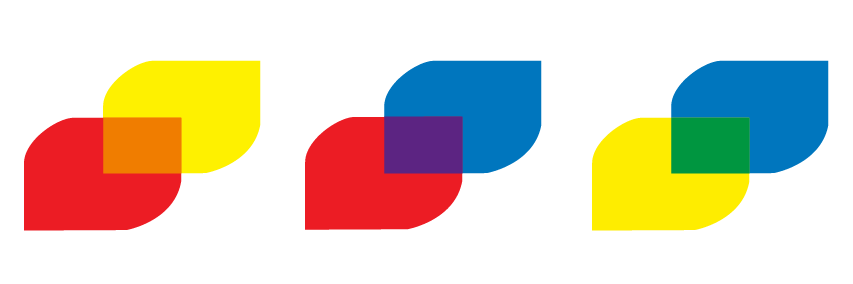 Rødt og blått, rødt og gult,gult og blått. Illustrasjon.
