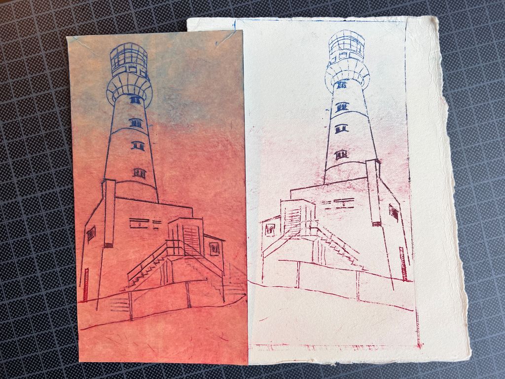 Trykk med eit fyrtårnmotiv. Foto.