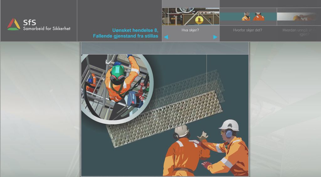 Fallande gjenstand frå stillas. Illustrasjon.