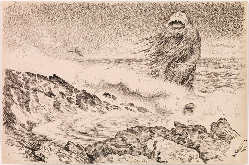 Sjøtrollet av Theodor Kittelsen. Tegning.
