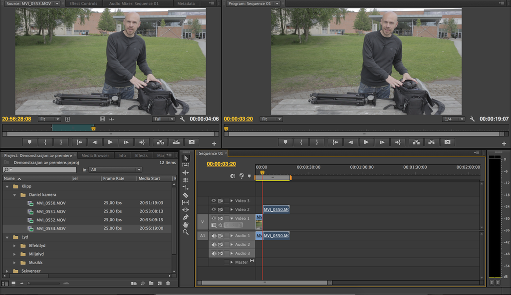 Vindauga i eit videoredigeringsprogram. Skjermdump.