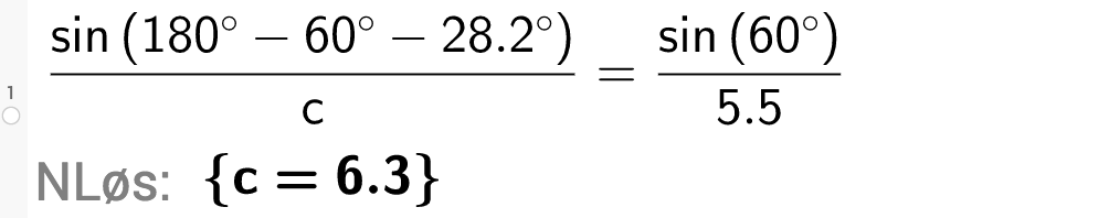 sinus til 180 grader minus 60 grader minus 28 komma 2 grader delt på c \