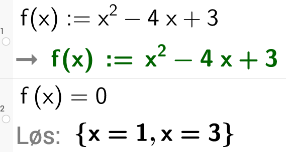 Nullpunkter i GeoGebra. Illustrasjon.