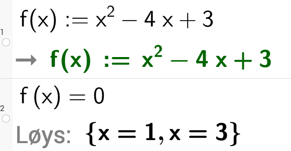 Nullpunkt i GeoGebra. Illustrasjon.