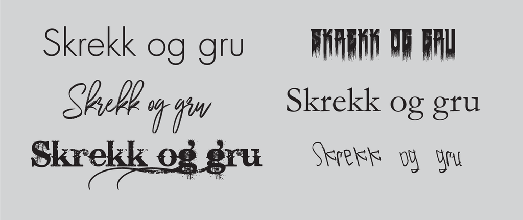 Eksempler på emnebetoning i skrifttyper. Grafisk.