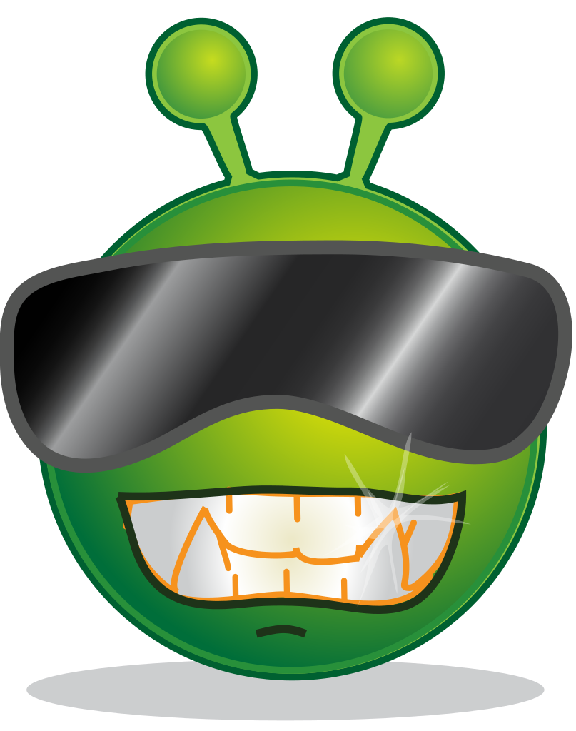 Grønt smilefjes med solbriller. Illustrasjon.