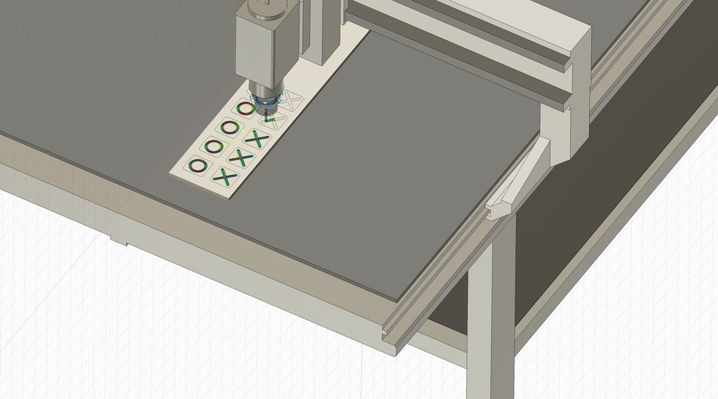 Visualisering av fresing av spillbrikker til tre på rad. Illustrasjon.