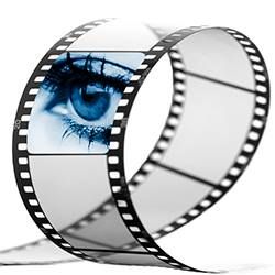 Ikon for NDLA film, en filmrull med øye. Illustrasjon.